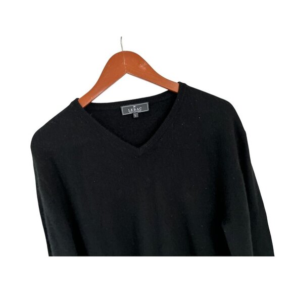 Le Bac Black V-Neck Sweater 100% Cashmere Pullover Long Sleeve L - Picture 2 of 8